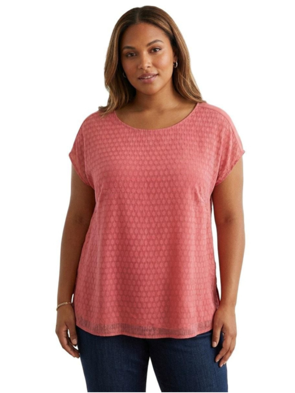 Vince Camuto Plus Size 2X Salmon Pink Polka Dot Textured Tunic Top - new-without